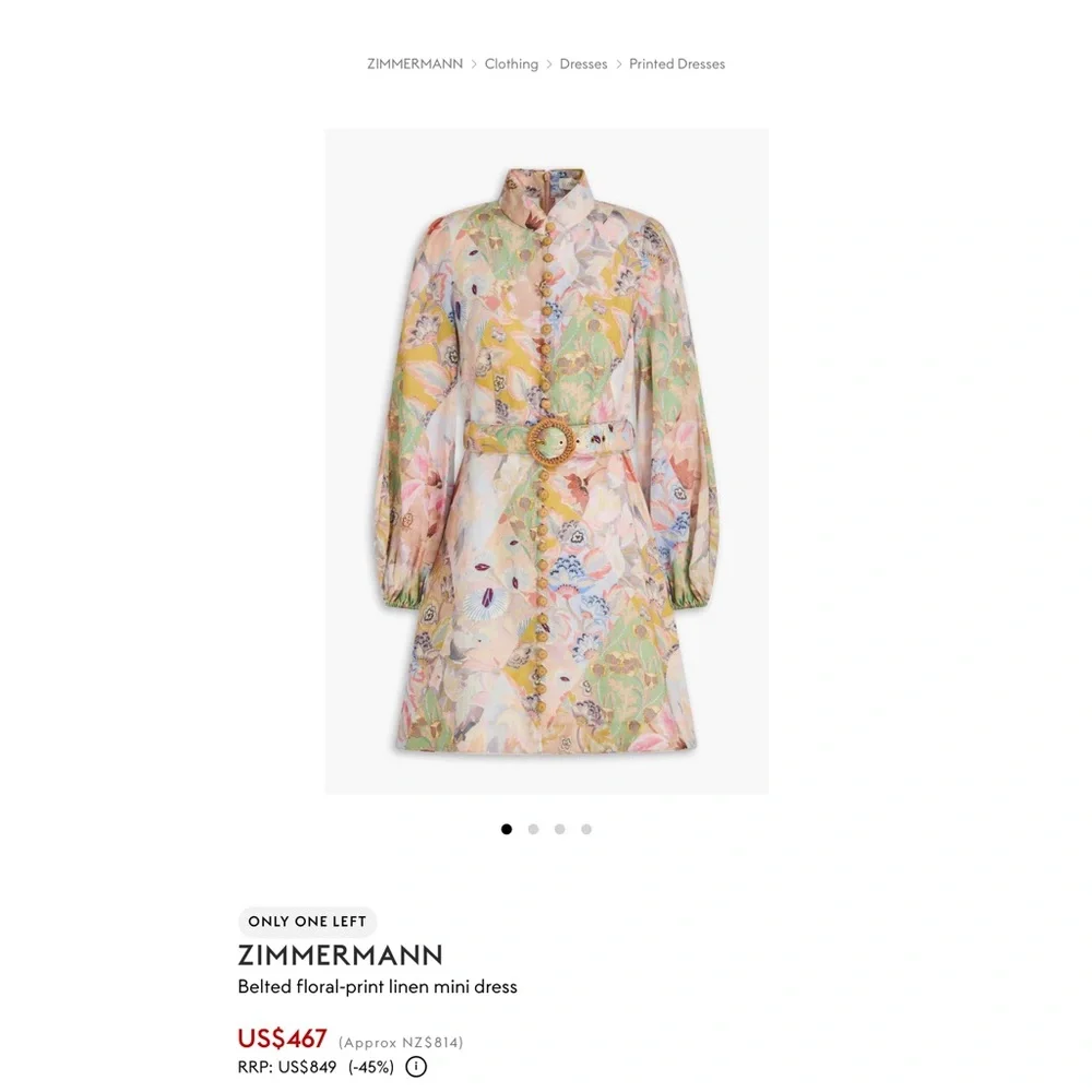 NWOT Zimmermann Belted Floral Print Linen Mini Dress Pastel Sz 3 - Picture 16 of 16